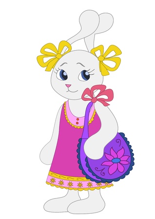 Hare girl in a sundress with a ladies' handbag on a shoulderのイラスト素材
