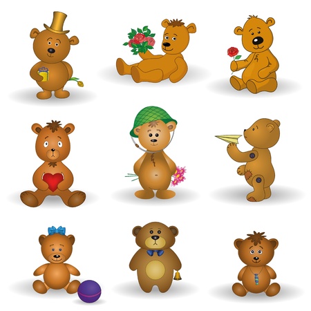 Set teddy bears with holiday greeting objects and toys  のイラスト素材