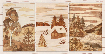 Set Russian Siberian natural landscapes  Handmade, application from slices of an underside of a...