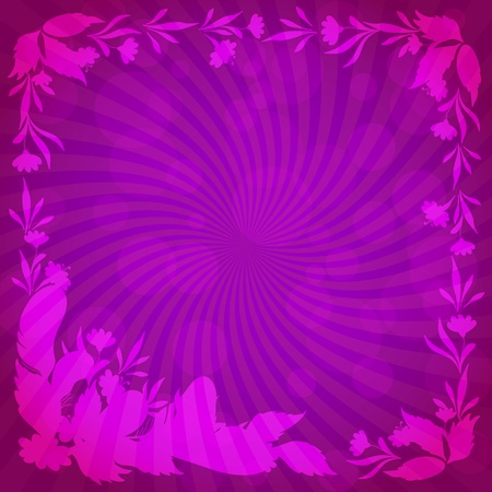 Abstract floral background  lilac silhouette leaves, flowers and feathers のイラスト素材