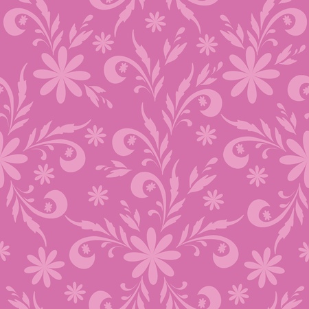 Seamless floral background, pink symbolical silhouette flowers on lilac  のイラスト素材
