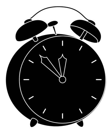 Old mechanical alarm clock, black silhouette on white background  Vectorのイラスト素材