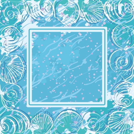 Abstract background with contour marine seashells and frame  のイラスト素材