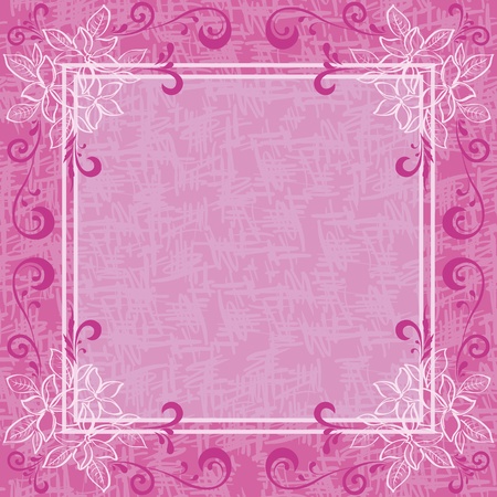 Abstract pink floral background  Contour flowers, frame and grunge pattern  のイラスト素材