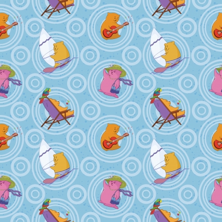 Seamless background, cartoon toy animals and abstract patternのイラスト素材
