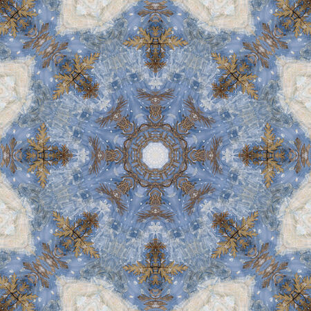 Abstract artistic seamless pattern, handmade floral ornament, applique from painted garlic husks, leaves and watercolor backgroundの写真素材