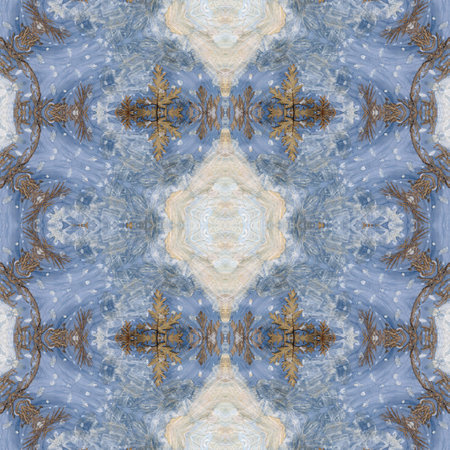 Abstract artistic seamless pattern, handmade floral ornament, applique from painted garlic husks,...