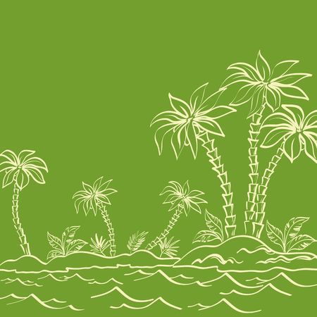 Tropical landscape sea island with palm trees and grassのイラスト素材