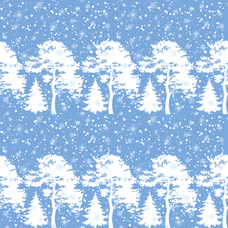 Seamless Christmas background, winter forest with trees silhouettes and snow. Vectorのイラスト素材
