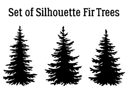Fir Trees, Christmas Holiday Decoration, Black Silhouettes Isolated on White Background. Vectorのイラスト素材