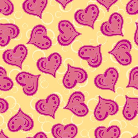 Valentine Holiday Seamless Background with Pink Hearts and Rings, Tile Pattern. Vectorのイラスト素材