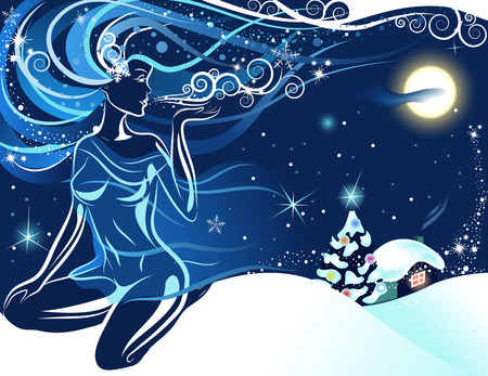 Christmas greeting card with winter girl.のイラスト素材