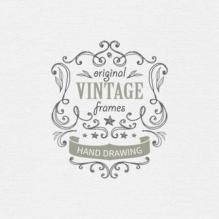 hand-drawing vintage frames. Ai eps 10. File grouped and layered.のイラスト素材