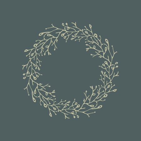 hand-drawing wreath with spring branches. Ai eps 10. File grouped and layered.のイラスト素材