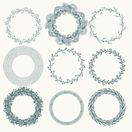 set of hand-drawing spring wreathes. Ai eps 10. File grouped and layered.のイラスト素材