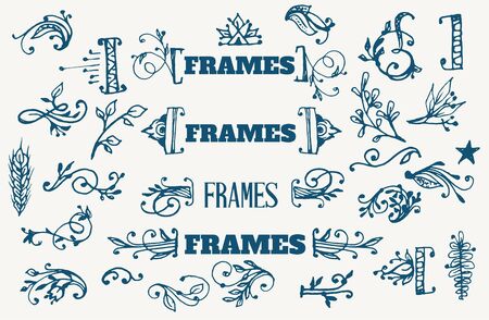 design elements and frames "Spring" with hand-drawing flowers. Ai eps 10. File grouped and layered.のイラスト素材