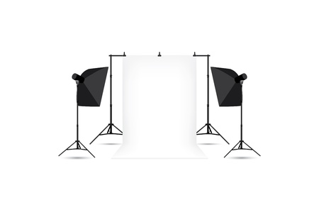 Two softboxes and white photo background isolated on white のイラスト素材
