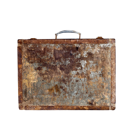 Retro wooden suitcase  Isolated on white background の写真素材