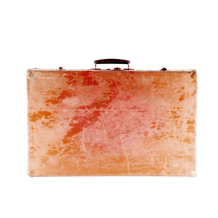 Retro wooden suitcase  Isolated on whiteの写真素材