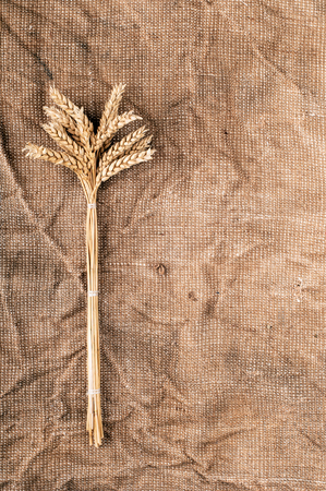 Wheat ears on a textile Vertical photo の写真素材