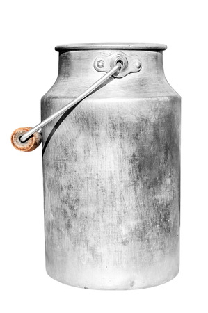 Old milk can isolated on white background の写真素材