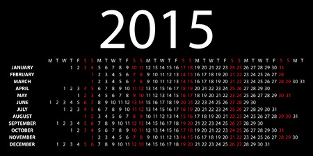 Horizontal calendar for 2015 on black background  Vector EPS10 のイラスト素材