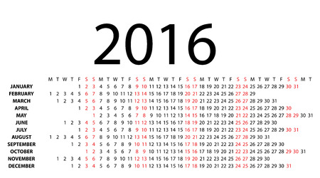 Horizontal calendar for 2016 on white background  Vector EPS10 のイラスト素材