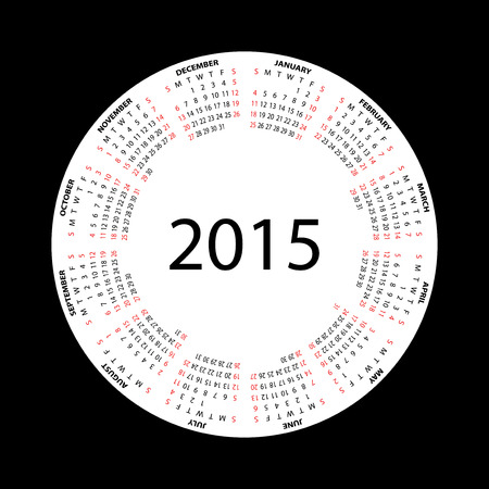 Simple round calendar for 2015 year on black background. Vector EPS10.のイラスト素材