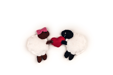 Male and female sheep in love. Valentines day greeting card.の写真素材