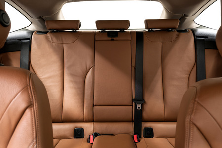 Leather back passenger seats in modern car. Interior detail.の写真素材