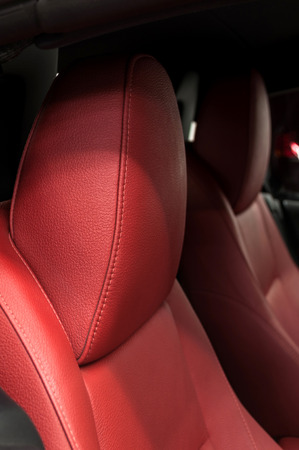 Sportcar leather headrest. Interior detail.の写真素材