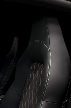 Leather car seats. Interior detail. Vertical photo.の写真素材