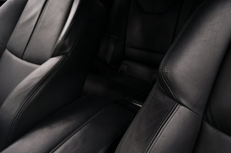 Leather car seats background. Interior detail.の写真素材