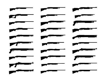 Shotguns silhouette set. Vector illustration isolated on white background. EPS10.のイラスト素材