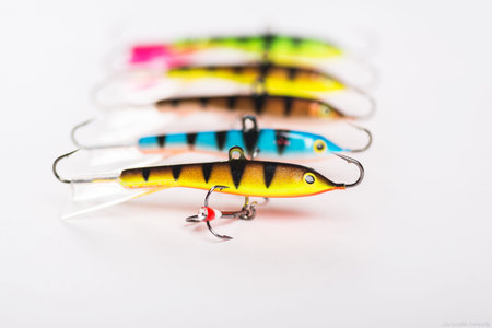 Winter fishing lures. Fishing balancers. Isolated on white background.