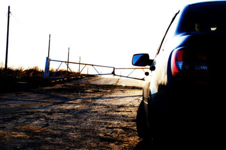 landscape with the car. Then the road is closed. Journey.の写真素材