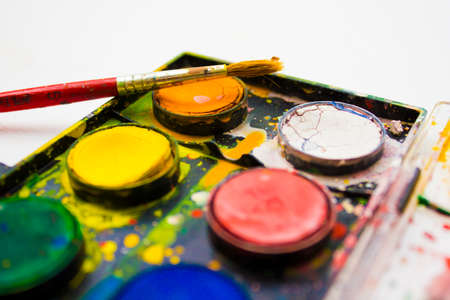 Artistic use of watercolor paint palette.の写真素材