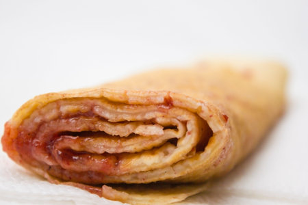 Strawberry Pancake on a white background.の写真素材