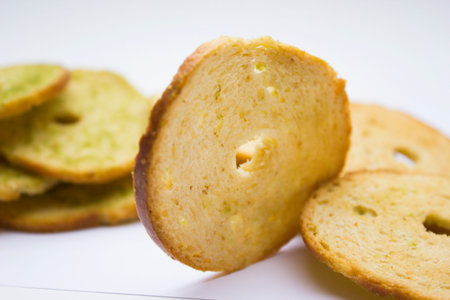 Healthy bruschettas baked with green herbs.の写真素材