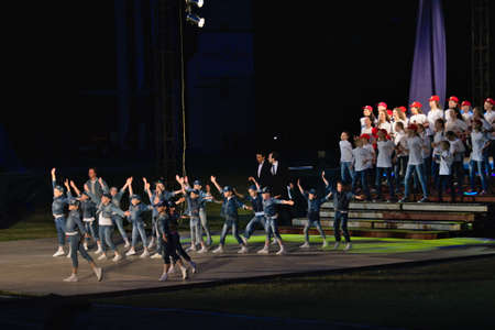 Performance of youth groups at a concert evening. Dance performance at the festival.のeditorial素材