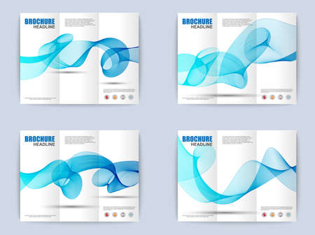 Collection of tri-fold brochure with wave backgroundのイラスト素材