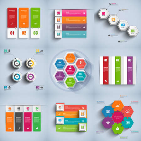Set of abstract 3D digital business Infographic. Can be used for workflow layout banner diagram number options web design.のイラスト素材