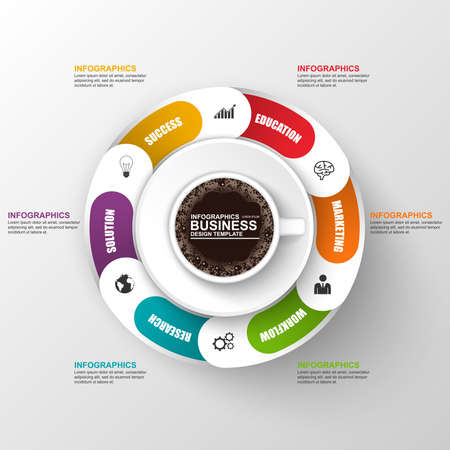 Abstract 3D digital business timeline Infographic with cofee cupのイラスト素材