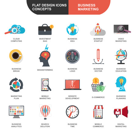 Set of flat design icons concept for marketing and strategy analysisのイラスト素材