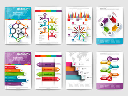 Set of Infographic brohucres. Modern infographic vector elements for web, print, magazine, flyer, brochure, media, marketing, flyer, poster, and advertising concepts.のイラスト素材