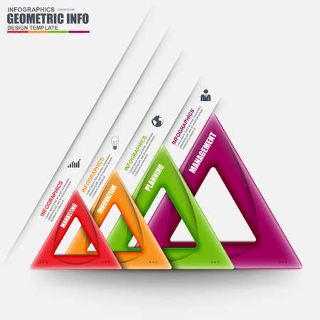Abstract 3D business geometric Infographic. Can be used for workflow layout, data visualization, business concept with 4 options, parts, steps or processes, banner, diagram, chart, web design.のイラスト素材