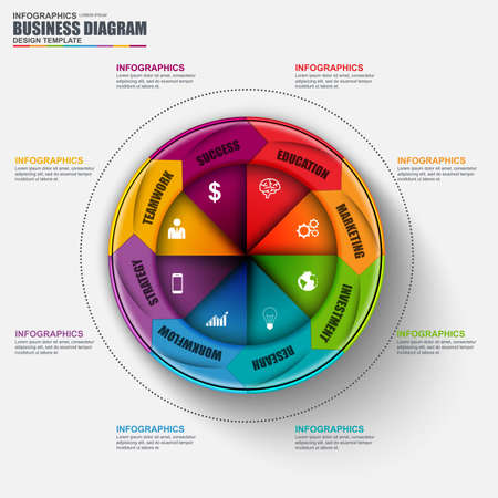Abstract 3D business marketing Infographic. Can be used for workflow layout, data visualization, business concept with 8   options, parts, steps or processes, banner, cycle diagram, chart, web design.のイラスト素材