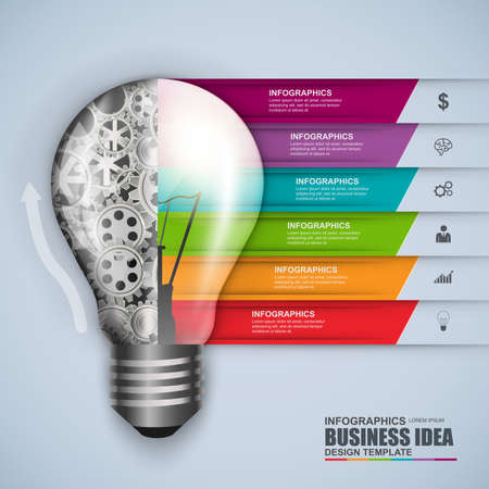 Infographic business light bulb vector design template. Can be used for workflow processes, startup, banner, diagram,   number options, work plan, web design.のイラスト素材