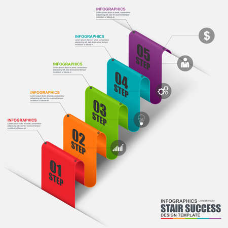 Abstract 3D business stair step success Infographic. Can be used for workflow layout, data visualization, business concept with 5 options, parts, steps or processes, banner, diagram, web design.のイラスト素材