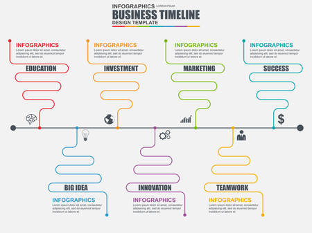 Infographic linear timeline design template. Can be used for workflow, business timeline, diagram, infographic banner, number options, design, infographic elements, information infographics.のイラスト素材